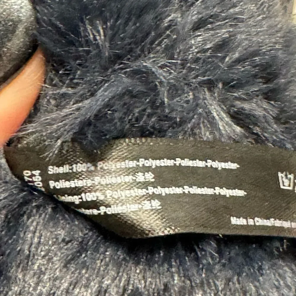 Anthropologie Sparkle Faux Fur Mittens Navy Blue One Size NEW